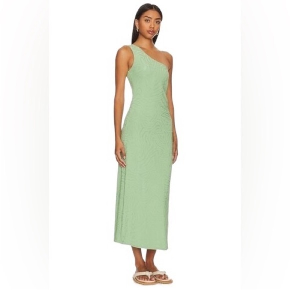 Seafolly One Shoulder Second Wave Midi Dress in Palm Green Textured Vacation M - Picture 15 of 16